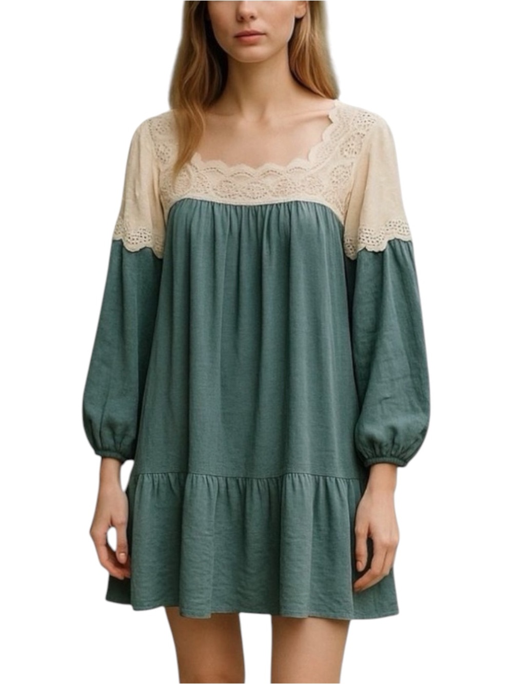 ODDY Teal Cream Eyelet Lace Bohemian Festival Dress NWT Size S Coastal Cowgirl